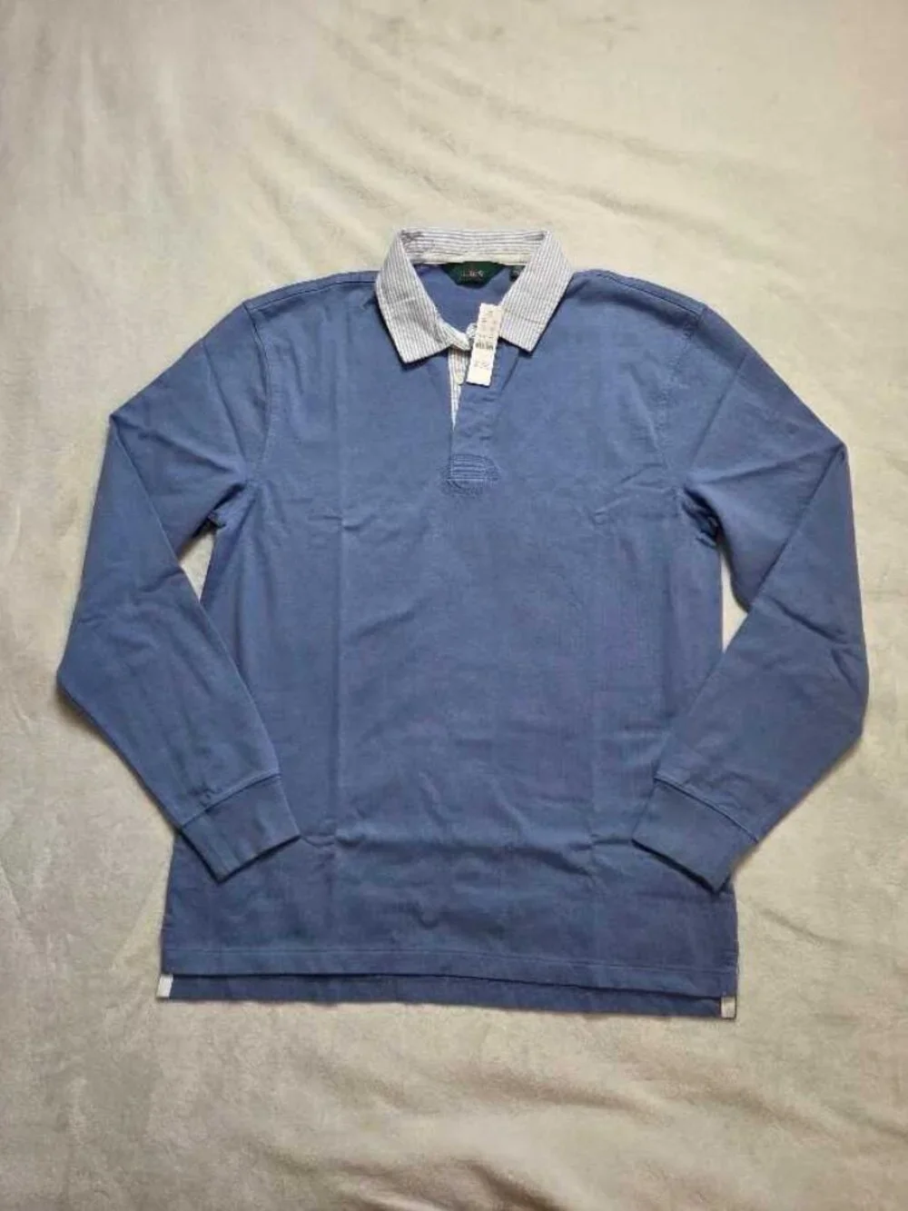 New M Tall J.Crew rugby shirt with striped oxford collar blue longsleve polo MT